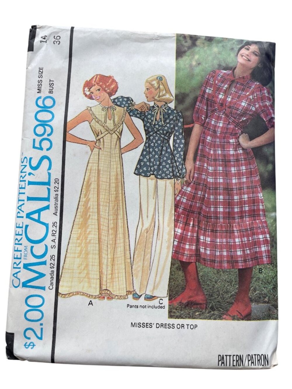 Vintage 70s McCall’s 5906 Sewing Pattern Size 14 Misses Dress Or Top Retro CUT